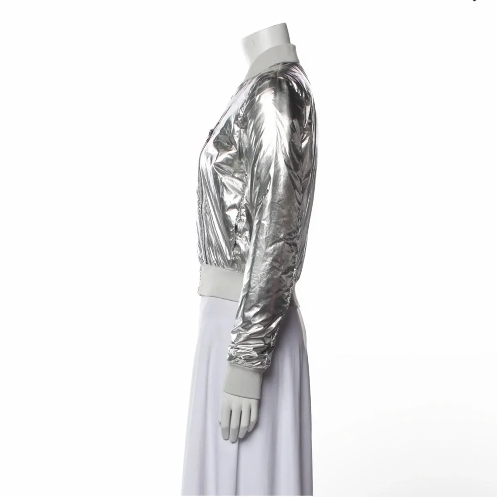 Silver Metallic Women's Bomber Jacket - Picture 5 of 6